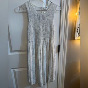 White and blue Smocked Midi Dress